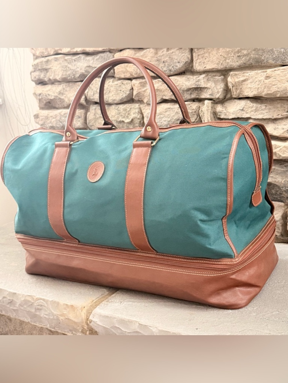 Vintage Ralph Lauren Weekender Duffel Bag with Bottom Compartment 21”x13”